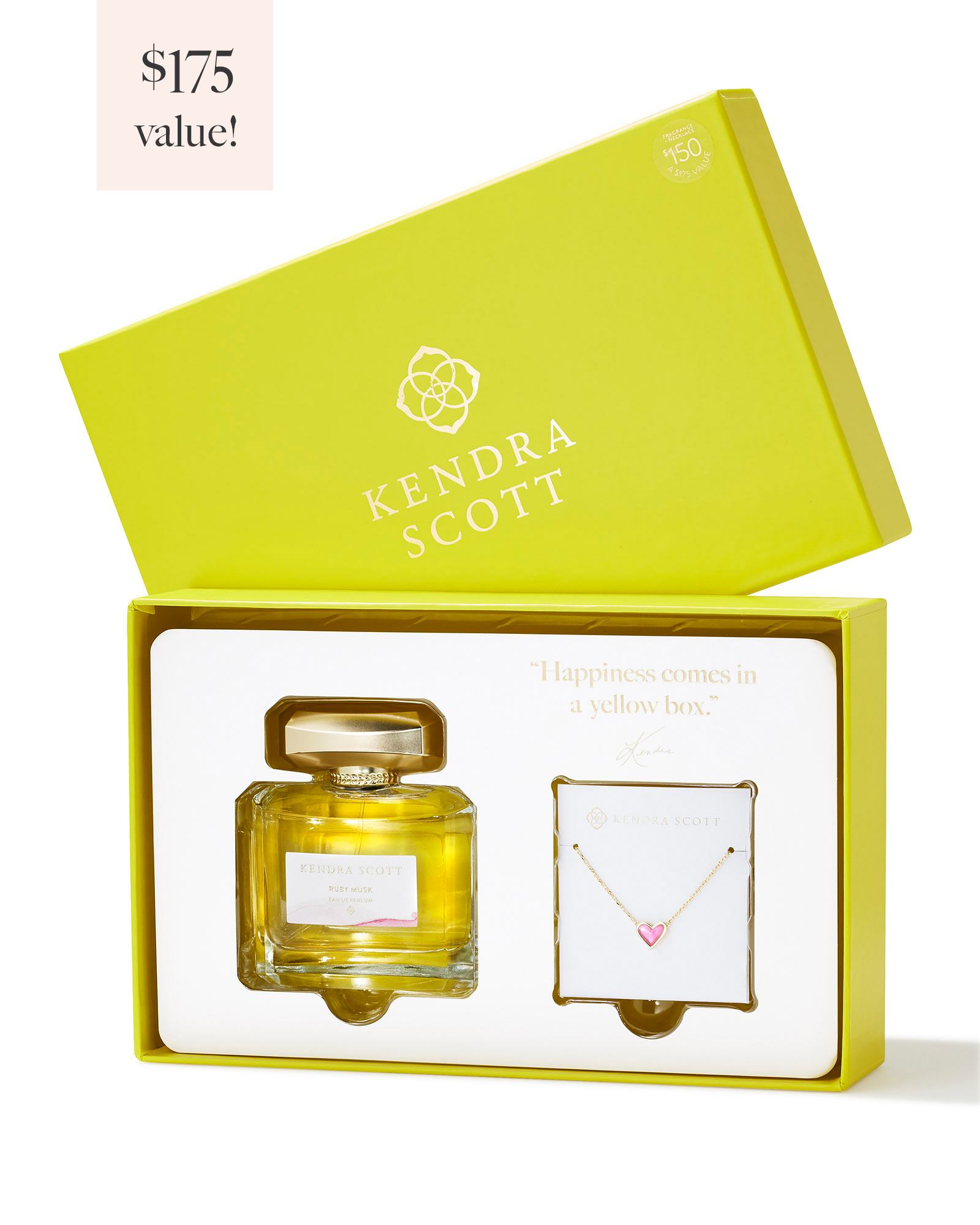 Kendra Scott Framed Ari Heart Gold Pendant Necklace in Azalea Illusion and Ruby Musk Eau de Parfum 75ml Fragrance Gift Set | Mixed Stones